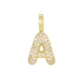 Macro view of a gold-plated letter A pendant encrusted with sparkling white cubic zirconia. - Letter A Pendant Only (Without Chain) / Gold