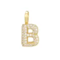 Detail of a gold-plated bubble letter B pendant encrusted with white crystals. - Letter B Pendant Only (Without Chain) / Gold