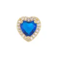 Detaillierte Makroansicht eines herzförmigen blauen Edelsteinanhängers mit Diamant-Halo - Herz März Geburtsstein Anhänger Ohne Kette / Gold