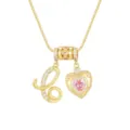 Detailed macro view of 18k gold plated necklace with pink heart and letter L pendants - Letter L / 45+5cm / Gold