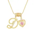 Close-up detail view of a gold-plated necklace featuring letter D and pink heart zircon - Letter D / 45+5cm / Gold