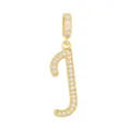 Vue détaillée d'un pendentif lettre J plaqué or 18K avec serti micro-pave de zircones. - Lettre J (DZ-350) / Or