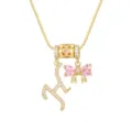 Detailansicht einer vergoldeten Halskette mit rosa Kristallschleife und H-Anhänger. - Buchstabe H / Anhänger + Boxkette / Gold