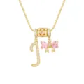 Elegante 18k vergoldete Halskette mit Anfangsbuchstabe J, rosa Herzschleife und Zirkonia - Buchstabe J / Anhänger + Boxkette / Gold