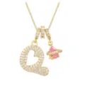 Close-up of heart-shaped letter Q pendant necklace with pink zircon star detail - Letter Q