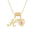 Detailansicht von 18k Gold Herz und Buchstabe K Anhänger mit rosa Zirkonia-Steinen - Buchstabe H / 45+5cm / Gold