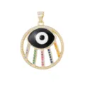Macro view of a gold evil eye pendant featuring rainbow micro-pave zirconia stones - Black Color (Pendant Only (Without Chain))