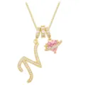 Goldkette mit Buchstaben-N-Anhänger und rosa Herz-Zirkon-Planeten-Charm Schmuckstück - Buchstabe N (DXL-063) / Gold