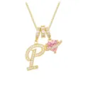 Elegante vergoldete Kette mit Buchstabe P und funkelndem rosafarbenem Herzanhänger - Buchstabe P (DXL-063) / Gold