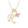 Elegante vergoldete Halskette mit pavégefasstem Buchstaben R und rosa Herz-Saturn-Anhänger - Buchstabe R (DXL-063) / Gold