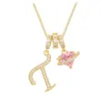 Elegante Goldkette mit Buchstabe L Anhänger und funkelndem rosa Zirkonia-Herz-Charm. - Buchstabe T (DXL-063) / Gold