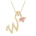 Exklusive vergoldete Halskette mit Buchstabe W und einem rosa Herz-Planet-Anhänger - Buchstabe W (DXL-063) / Gold