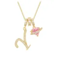 Elegante vergoldete Kette mit Kursivbuchstabe Y und funkelndem rosa Herz-Zirkonia - Buchstabe Y (DXL-063) / Gold