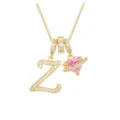 Goldfarbene Kette mit Buchstabe Z und funkelndem rosa Herzanhänger aus Zirkonia - Buchstabe Z (DXL-063) / Gold