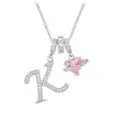 Silberne Halskette mit Buchstaben-K-Anhänger und rosa Herz-Planeten-Charm-Schmuck - Buchstabe K (DXL-063) / Silber