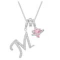 Silberne Kette mit Buchstaben M und funkelndem rosa Herz-Planeten-Anhänger - Buchstabe M (DXL-063) / Silber