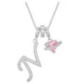 Elegante Kette mit Buchstabe N, rosa Herz-Planeten-Anhänger und funkelnden Kristallen. - Buchstabe N (DXL-063) / Silber