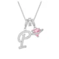Elegante Silberkette mit Zirkonia-Buchstabe P und rosa Herz-Planeten-Anhänger am Band - Buchstabe P (DXL-063) / Anhänger + Boxkette / Silber