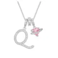 Elegante silberne Kette mit Buchstaben Q und funkelndem rosa Herz-Planeten-Anhänger - Buchstabe Q (DXL-063) / Anhänger + Boxkette / Silber