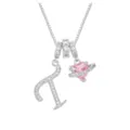 Elegante Silberkette mit Buchstabe L und rosa Herz-Saturn-Anhänger mit Zirkonia - Buchstabe T (DXL-063) / Anhänger + Boxkette / Silber