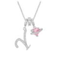 Elegante silberne Kette mit Buchstaben V und funkelndem rosa Herz Kristall Planeten Anhänger - Buchstabe Y (DXL-063) / Silber