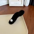 Grande barrette à cheveux noire en peluche avec perle élégante pour le coiffage d'automne hiver - Noir