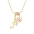 Close-up of gold-plated letter A necklace with pink heart-shaped zircon pendant - Gold A (Pendant + Box Chain)
