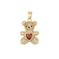 Macro detail of a golden teddy bear pendant featuring micro-paved cubic zirconia and a red heart - Pendant Only (Without Chain) (DZ-068) / Gold-Red Rhinestone
