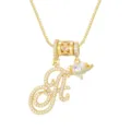 Detailed view of a gold-plated cursive letter A necklace with heart and Saturn charms. - Cursive Letter A (DXL-065) / Gold
