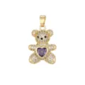 Detailed view of golden bear pendant with purple heart stone and micro-pave zircons. - Pendant Only (Without Chain) (DZ-068) / Gold Base Purple Zirconia