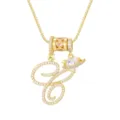 Close-up detail of a gold cursive letter C necklace featuring a sparkling heart Saturn pendant. - Cursive Letter C (DXL-065) / Gold