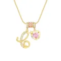 Macro shot of gold-plated script letter C and pink heart zircon pendant necklace - Gold C (Pendant + Box Chain)