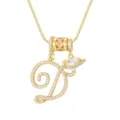 Close-up of a gold-plated cursive letter D necklace pendant with heart-shaped zirconia stones - Cursive Letter D (DXL-065) / Gold
