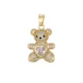 Close-up of a gold-tone teddy bear pendant with sparkling micro-pave CZ and heart stone - Pendant Only (Without Chain) (DZ-068) / Gold-White Rhinestone