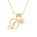 Close-up view of a gold letter D pendant necklace with pink heart zircon and stars - Gold D (Pendant + Box Chain)