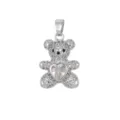 Detailed macro view of silver heart bear pendant with micro-pave sparkling cubic zirconia - Pendant Only (Without Chain) (DZ-068) / Silver-White Rhinestone
