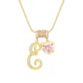 Exquisite Detailansicht der goldenen Herz-Halskette mit rosa Zirkon-Buchstabe E-Anhänger - Gold E (Anhänger + Boxkette)