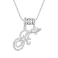 Detail van de zilveren ketting met cursieve letter A-hanger, hart en glimmende steen - Schrijfletter A (DXL-065) / Zilver