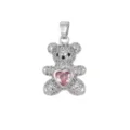 Detailed view of silver teddy bear pendant with micro-pave stones and pink heart - Pendant Only (Without Chain) (DZ-068) / Silver - Pink Rhinestone