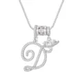 Detailweergave van ketting met cursieve letter D, hartsteen en roze kraal - Schrijfletter D (DXL-065) / Zilver