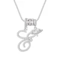 Detailweergave van zilveren letter S-ketting met sprankelende hart-planeet hanger - Schrijfletter E (DXL-065) / Zilver