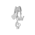 Detailed view of silver-toned triple-dangle charm with clover, musical note, and crown zircon - Silver Crown Clover Musical Note Pendant