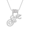 Detailweergave luxe ketting met cursieve letter F, hartsteen en een fijne box-ketting - Schrijfletter F (DXL-065) / Zilver