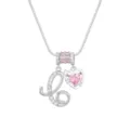 Detailansicht der silbernen Herz- und Initial-C-Anhänger mit brillantem rosa Zirkon - Silber C (Anhänger + Box-Kette)