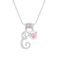 Detailaufnahme der silbernen Halskette mit Buchstabe E und rosa herzförmigem Zirkonia - Silber E (Anhänger + Box-Kette)