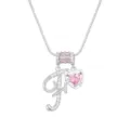 Detailansicht der silberfarbenen Halskette mit F-Anhänger und rosa Herz-Zirkonia. - Silber F (Anhänger + Box-Kette)