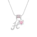 Detailansicht der silbernen Kette mit Buchstaben H und funkelndem rosa Herz-Zirkonia-Anhänger - Silber H (Anhänger + Box-Kette)