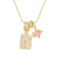 Macro view of 18K gold plated necklace with pink heart and micro-paved zircon letter B - Capital Letter B Style / Box Chain 45+5cm / Gold