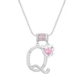 Elegante silberne Halskette mit rosa Herz-Zirkonia-Anhänger und dem Buchstaben Q - Silber Q (Anhänger + Box-Kette)