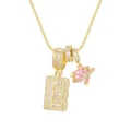 Détail du collier plaqué or 18K avec cœur en zircon rose et pendentif lettre E pavé - Style Lettre E / Chaîne Boîte 45+5cm / Or